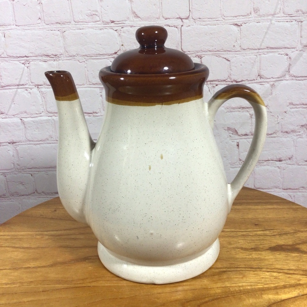 Vintage Tri-Color Speckled Stoneware Pottery Coffee Teapot